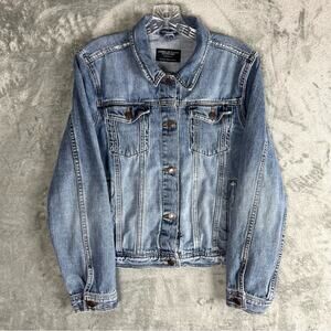 American Eagle Vintage Y2K Jean Jacket Large‎ Distressed Denim Classic Grunge